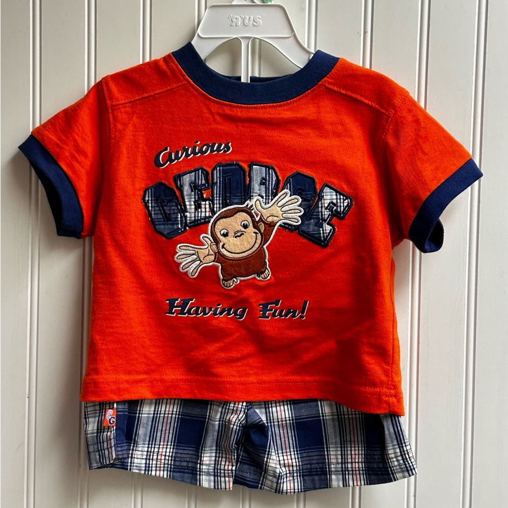 VTG Y2K Curious George ‘Having Fun’ T-Shirt Size 18M Rare Embroidered Orange HTF